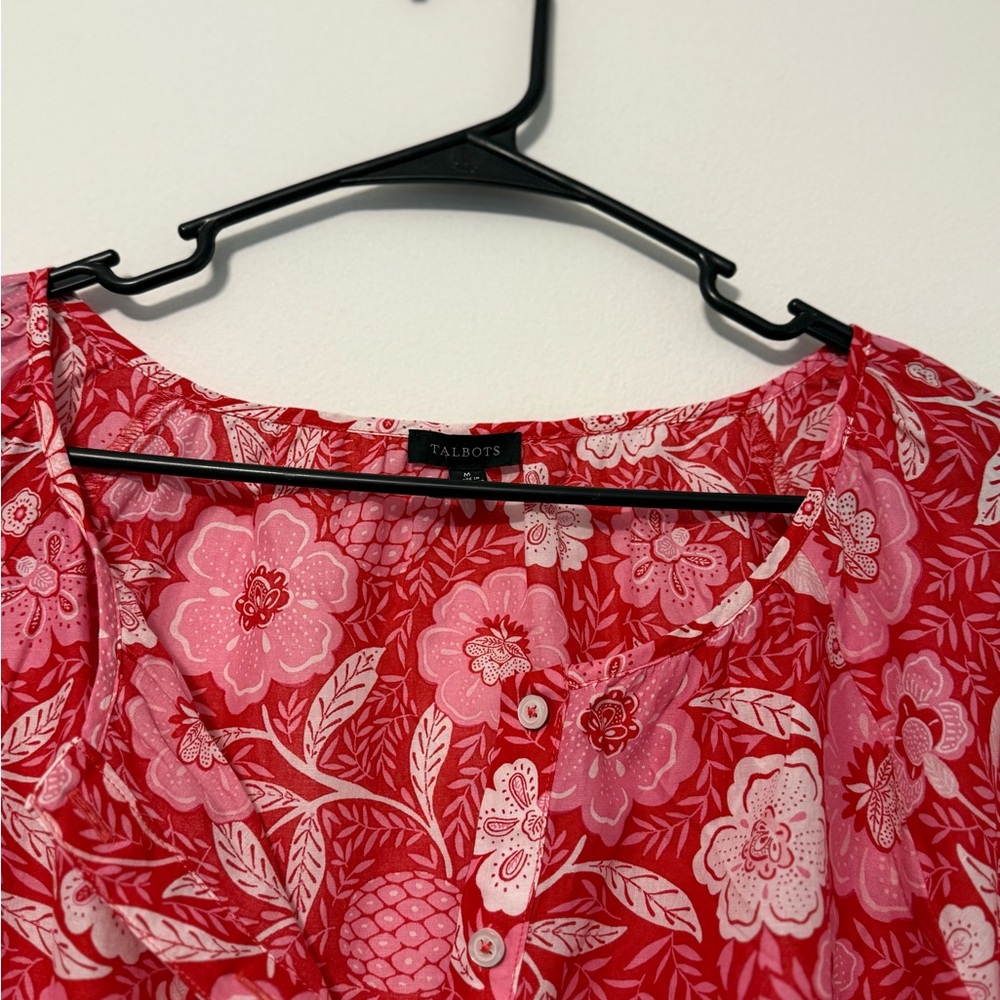Talbots Red and Pink Floral Blouse - Picture 2 of 3